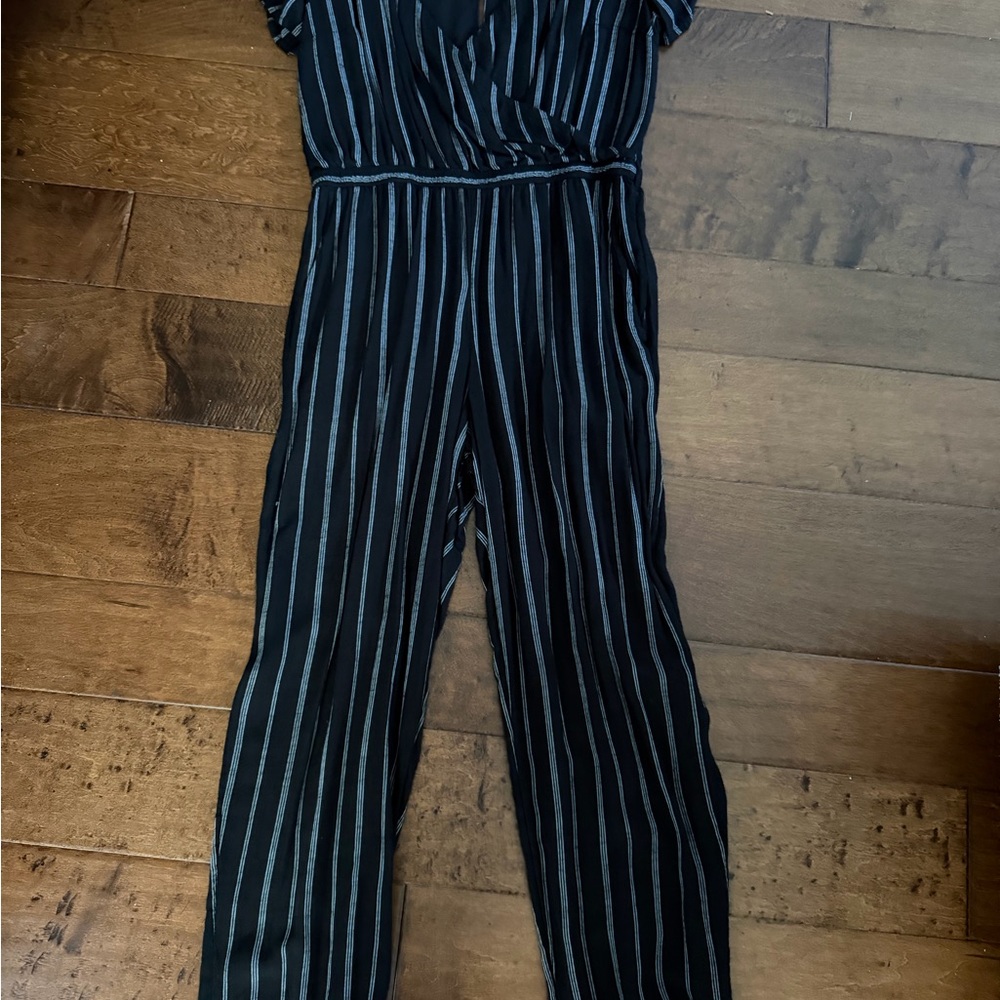 Abercrombie & Fitch Black and White Striped Jumpsuit